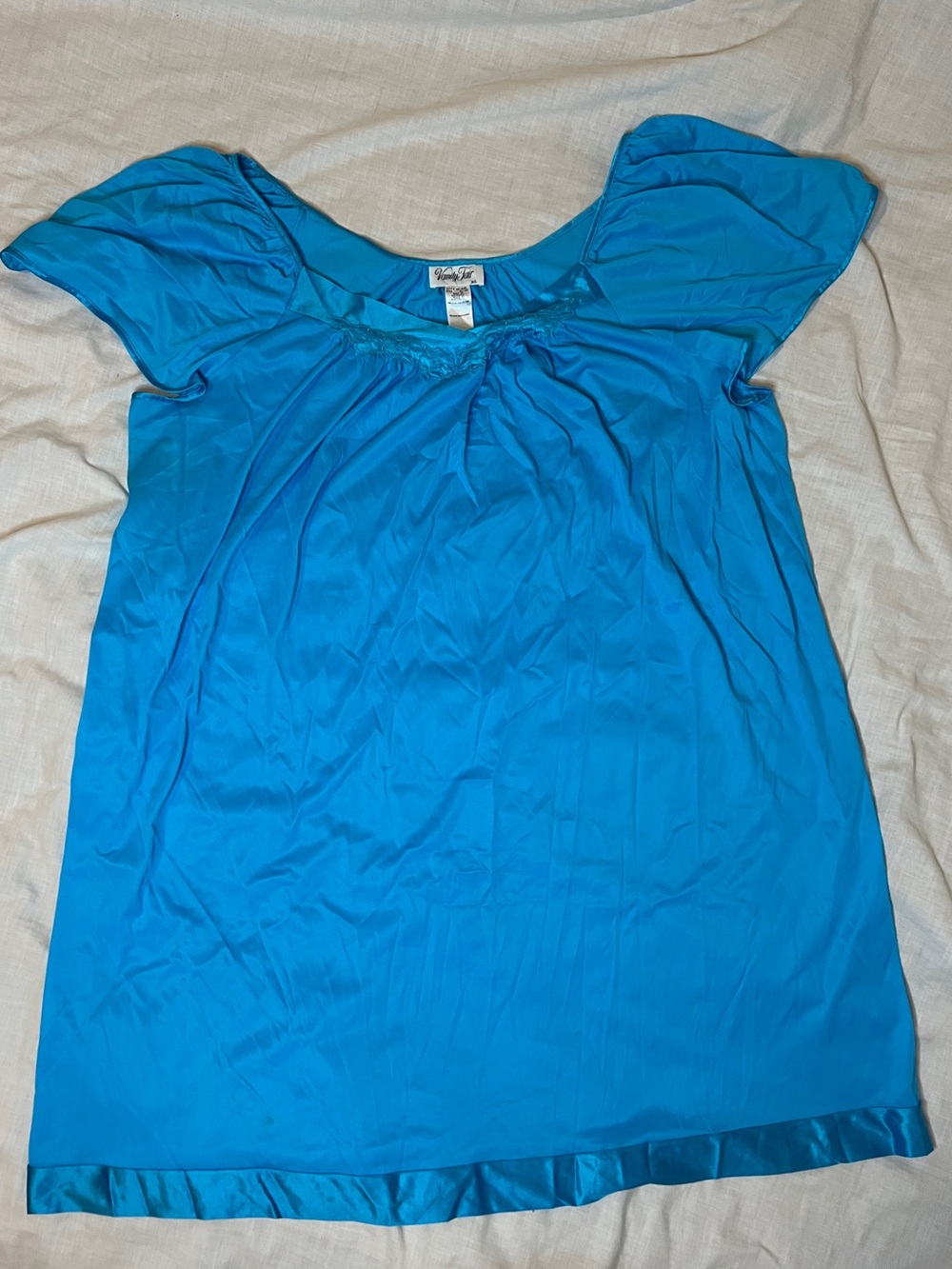 Vintage Nylon Nightgown - Sky Blue Teal Slip Dress Chemise
